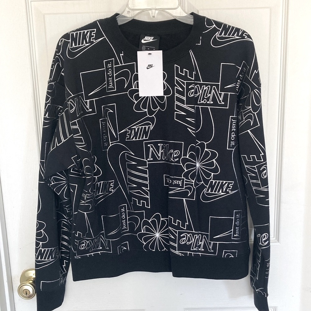 Nike Logo Graphic Metallic Sweatshirt Size M Black Silver